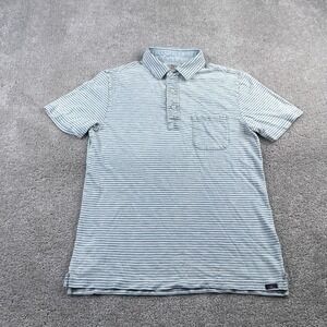 Faherty Polo Shirt Mens Small Blue‎ Indigo Stripes Salt Wash Short Sleeves Golf